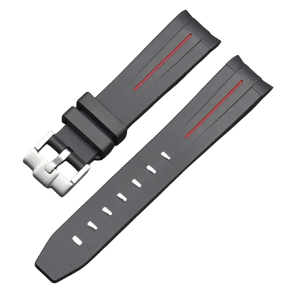 Black High Quality Curved End Rubber Strap for Moonswatch - With Coloured Line