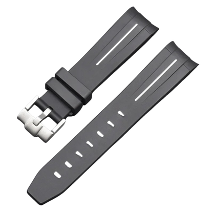 Black High Quality Curved End Rubber Strap for Moonswatch - With Coloured Line