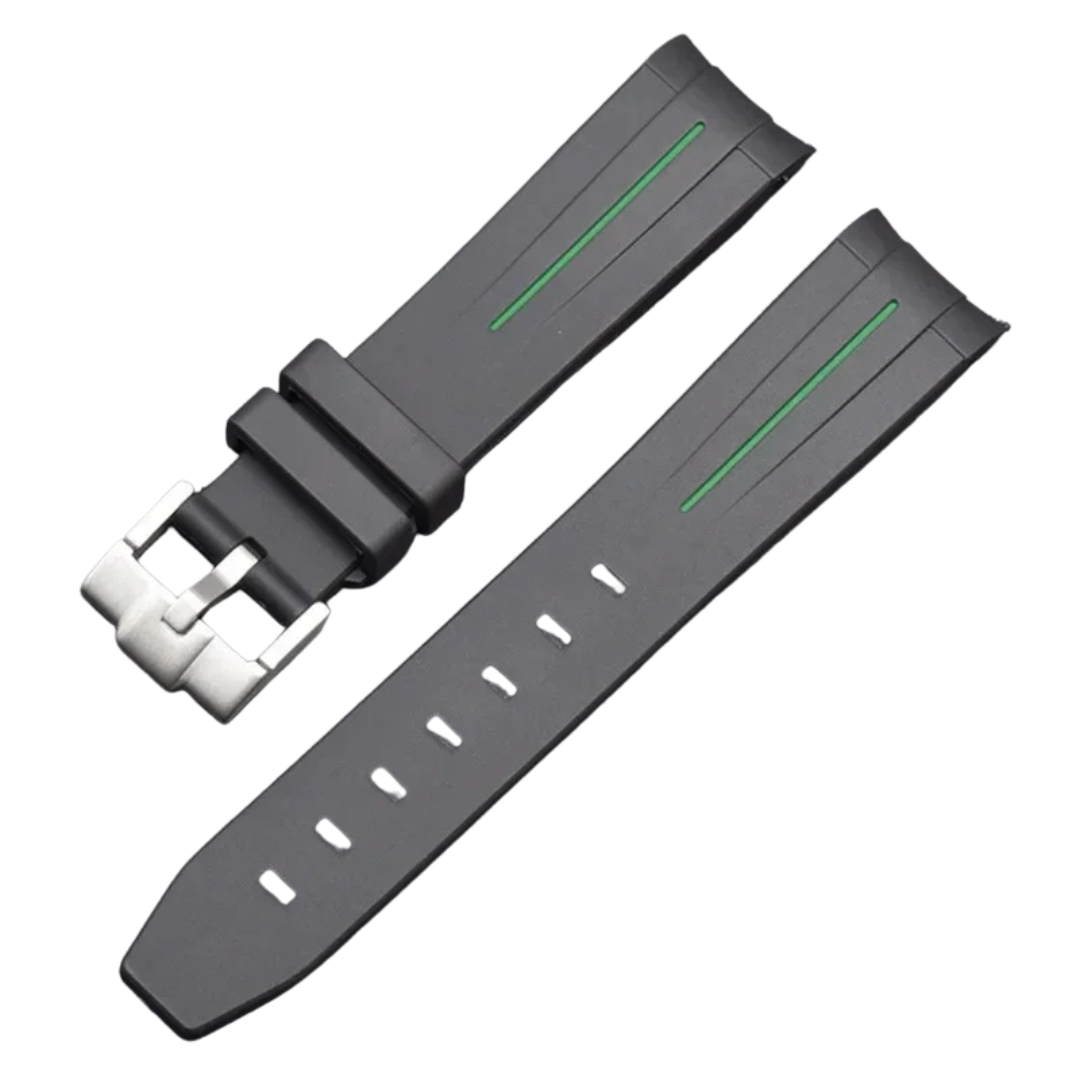 Black High Quality Curved End Rubber Strap for Moonswatch - With Coloured Line