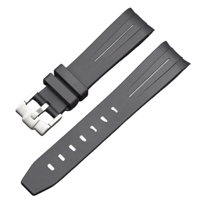 Black High Quality Curved End Rubber Strap for Moonswatch - With Coloured Line