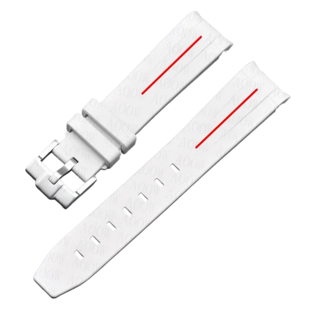 White High Quality Curved End Rubber Strap for Moonswatch - With Coloured Line