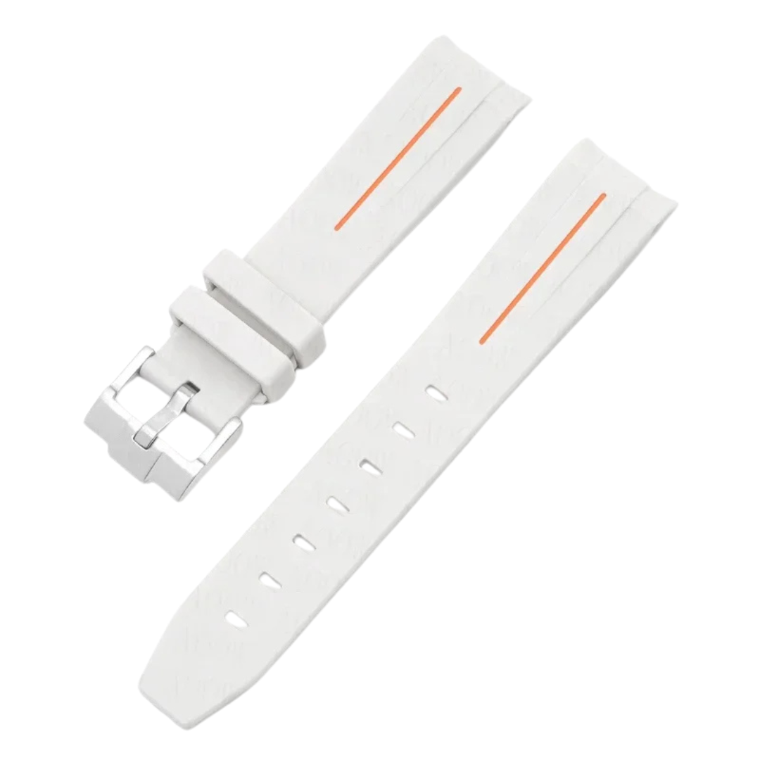 White High Quality Curved End Rubber Strap for Moonswatch - With Coloured Line