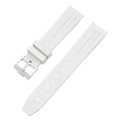 White High Quality Curved End Rubber Strap for Moonswatch - With Coloured Line