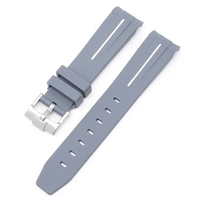 Grey High Quality Curved End Rubber Strap for Moonswatch - With Coloured Line