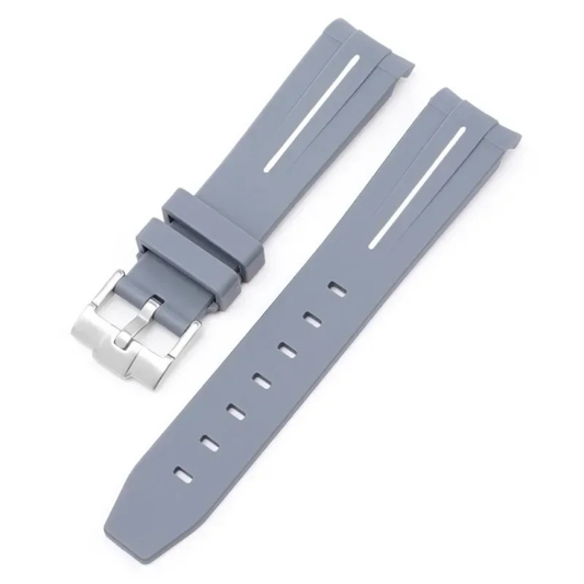 Grey High Quality Curved End Rubber Strap for Moonswatch - With Coloured Line