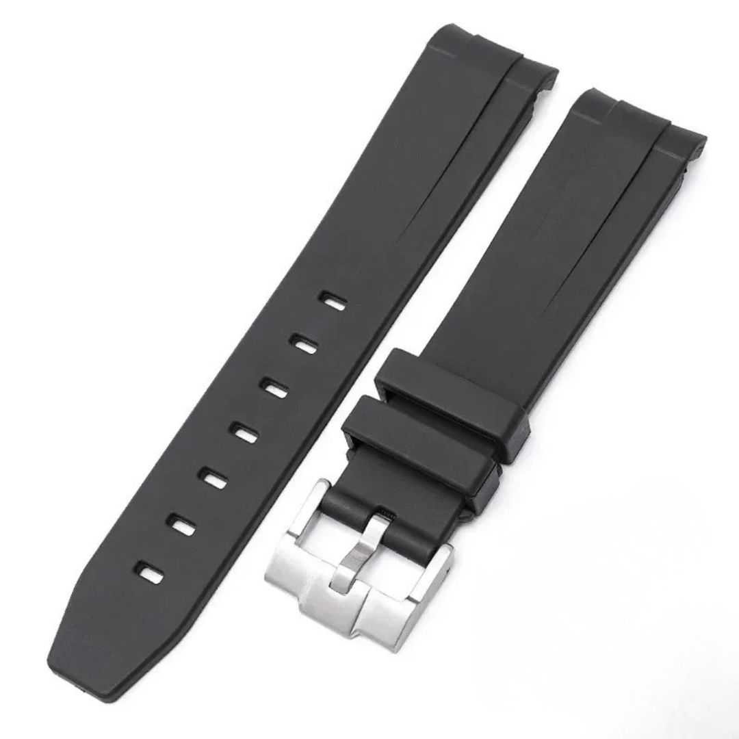 Black High Quality Curved End Rubber Strap for Moonswatch - With Coloured Line