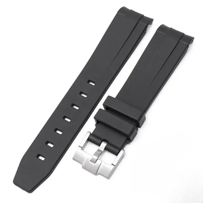 Black High Quality Curved End Rubber Strap for Moonswatch - With Coloured Line