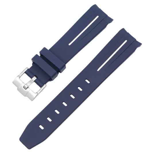 Blue High Quality Curved End Rubber Strap for Moonswatch - With Coloured Line