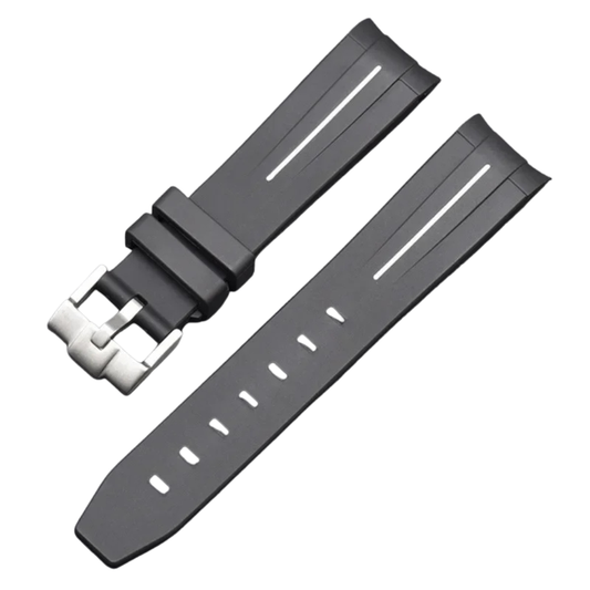 Black High Quality Curved End Rubber Strap for Moonswatch - With Coloured Line