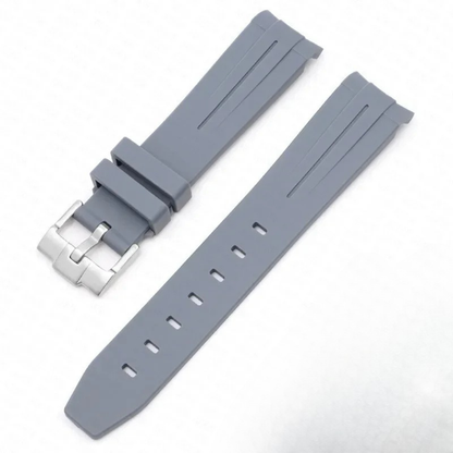 Grey High Quality Curved End Rubber Strap for Moonswatch - With Coloured Line