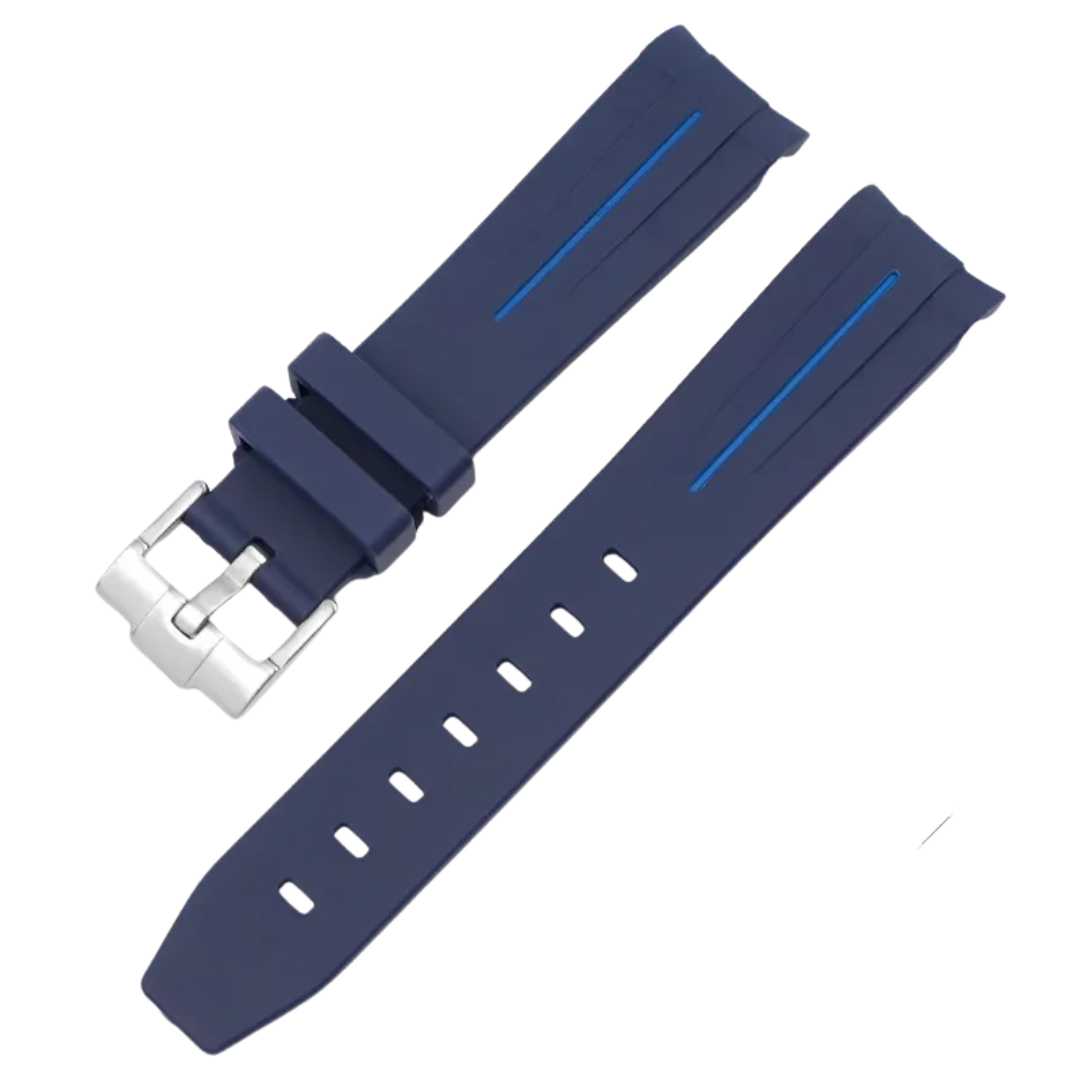 Blue High Quality Curved End Rubber Strap for Moonswatch - With Coloured Line