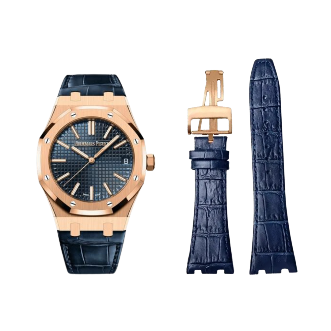 Blue Crocodile Style Leather Strap for AP – High-Quality Butterfly Clasp