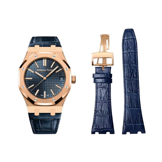 Blue Crocodile Style Leather Strap for AP – High-Quality Butterfly Clasp