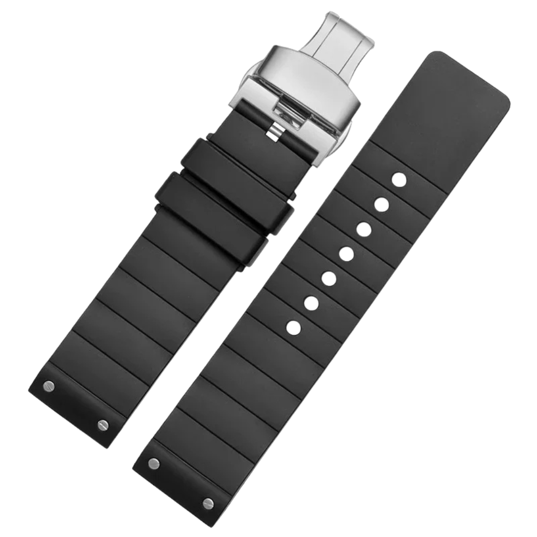 Black Rubber Strap for Cartier Santos – Silver Butterfly Clasp