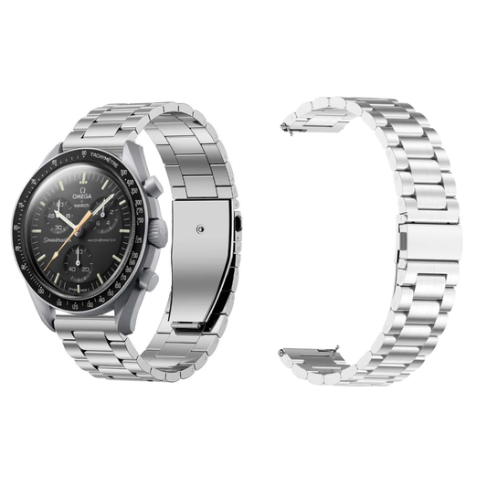 Silver Stainless Steel Strap Butterfly Clasp For Moonswatch