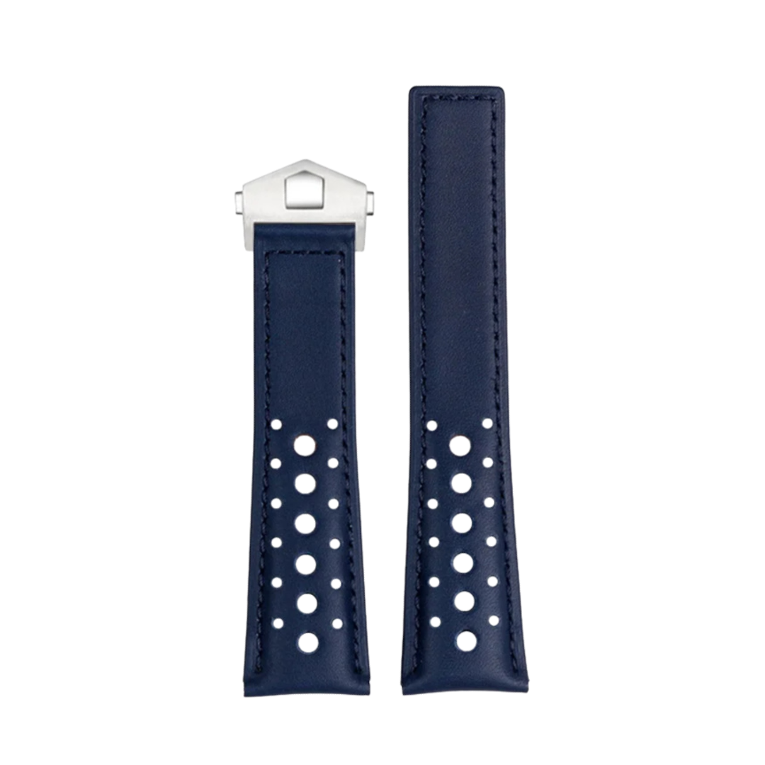 Navy Blue Cowhide Leather Stitched Strap For Tag Heuer
