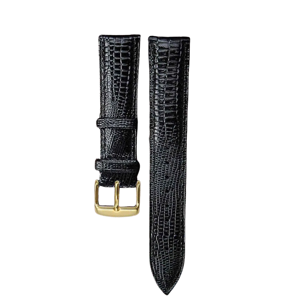 Mamba Black Cowhide Leather Lizard Style Strap