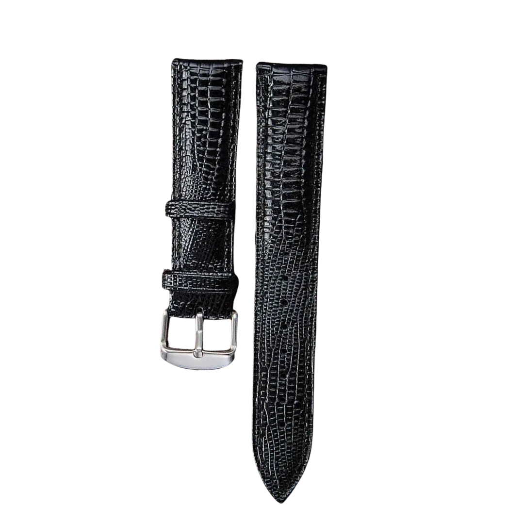 Mamba Black Cowhide Leather Lizard Style Strap