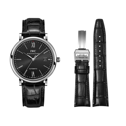 Stealth Black Cowhide Leather Pilot & Portofino Strap