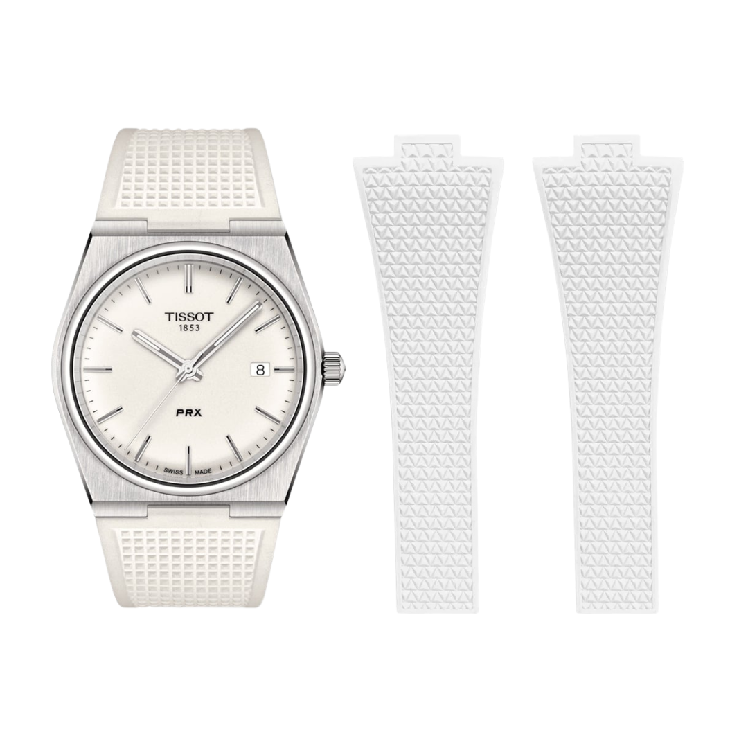 High Quality Cut to Size Strap for Tissot PRX White - With Luxury Butterfly Clasp