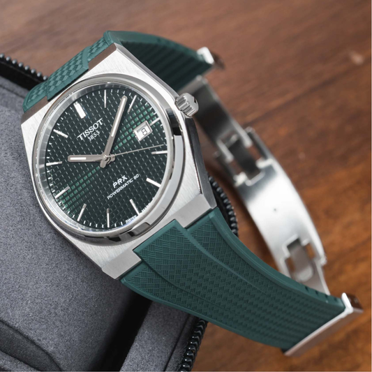 High Quality Cut to Size Strap for Tissot PRX Dark Green - With Luxury Butterfly Clasp