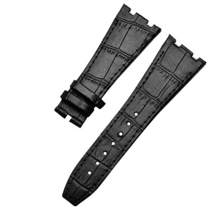 Crocodile Style Leather Strap for AP – Black – Butterfly Clasp