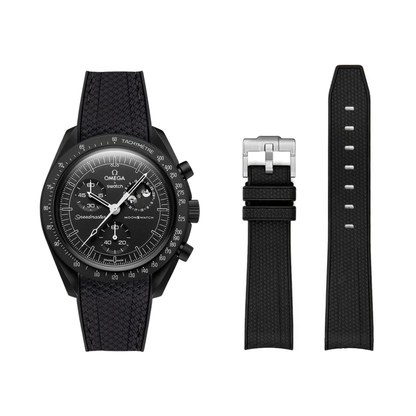 Black Silicone Rubber Strap for Omega X Moonswatch With Coloured Stitching