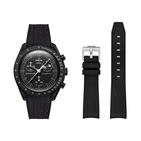 Black Silicone Rubber Strap for Omega X Moonswatch With Coloured Stitching