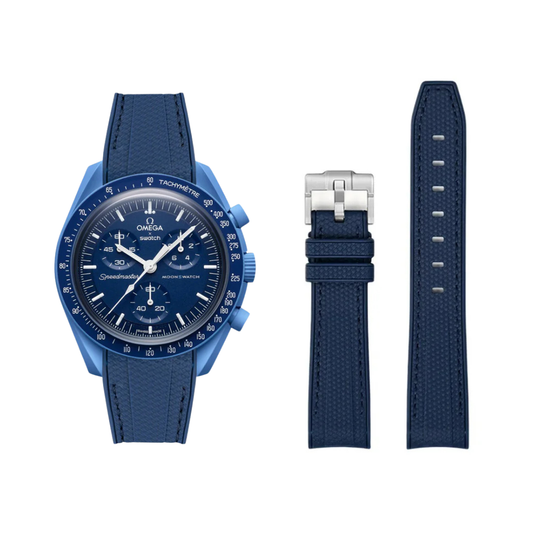Navy Blue Silicone Rubber Strap for Omega X Moonswatch With Coloured Stitching