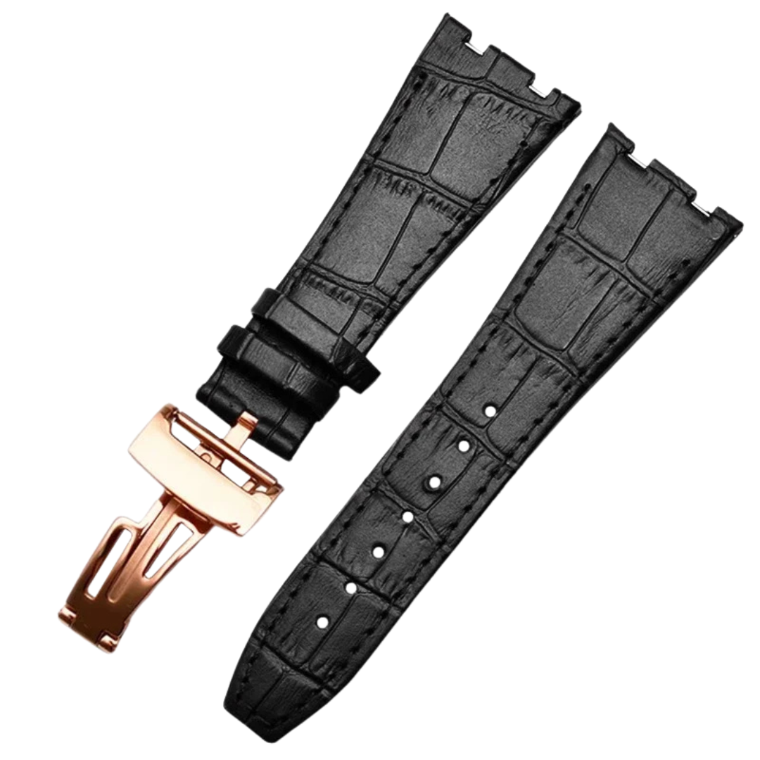 Crocodile Style Leather Strap for AP – Black – High-Quality Butterfly Clasp