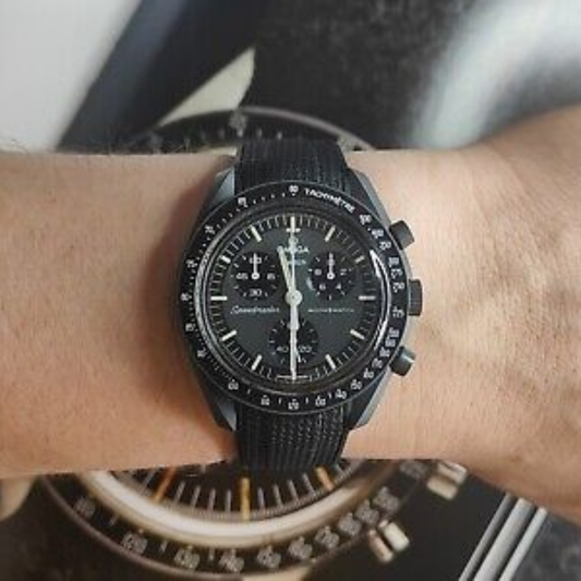 Black Silicone Rubber Strap for Omega X Moonswatch With Coloured Stitching
