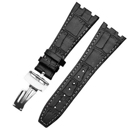 Crocodile Style Leather Strap for AP – Black – High-Quality Butterfly Clasp
