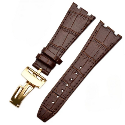 Crocodile Style Genuine Leather Strap for AP - High Quality Butterfly Clasp - Brown