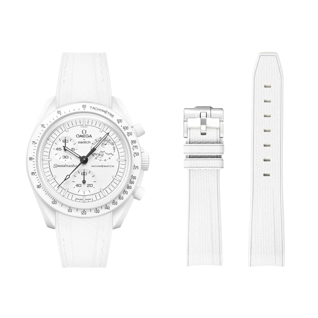 White Silicone Rubber Strap for Omega X Moonswatch With Coloured Stitching