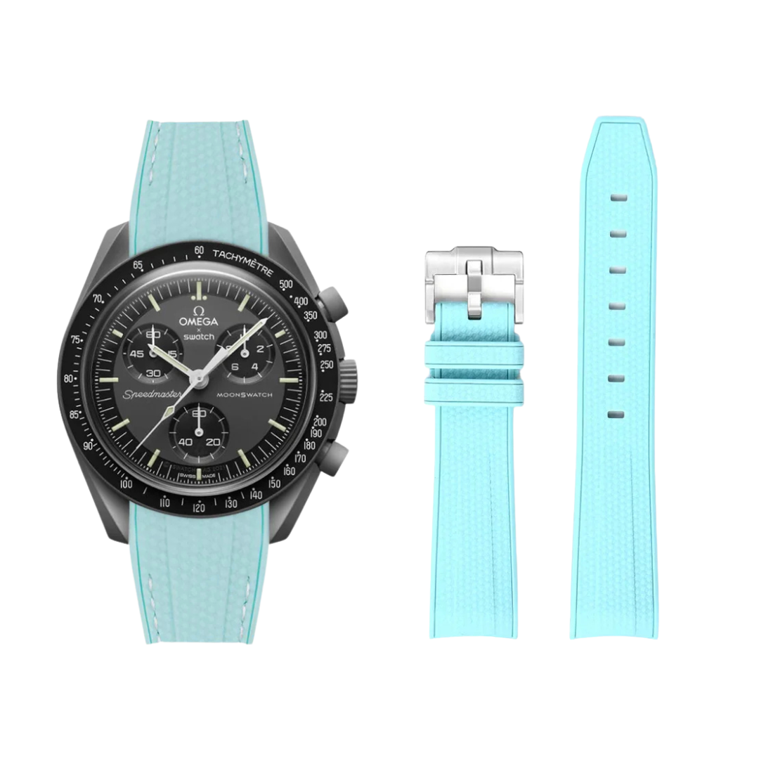Lake Blue Silicone Rubber Strap for Omega X Moonswatch With Coloured Stitching
