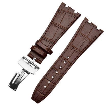 Crocodile Style Genuine Leather Strap for AP - High Quality Butterfly Clasp - Brown
