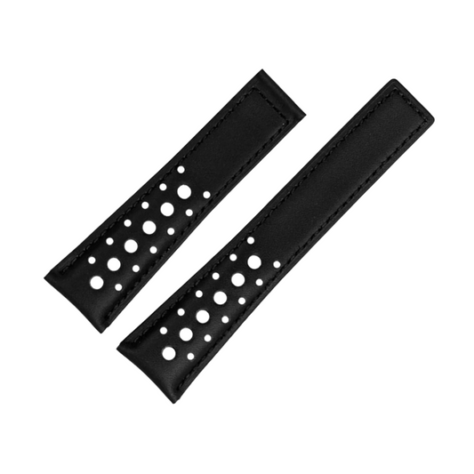 Midnight Black Cowhide Leather Stitched Strap For Tag Heuer