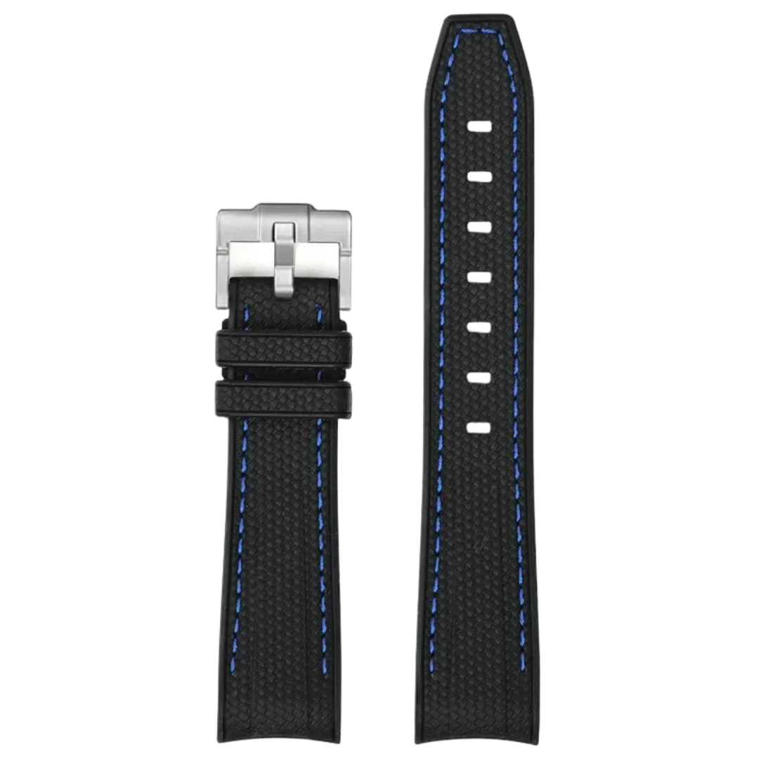 Black Silicone Rubber Strap for Omega X Moonswatch With Coloured Stitching