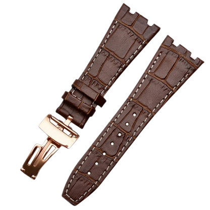 Crocodile Style Genuine Leather Strap for AP - High Quality Butterfly Clasp - Brown