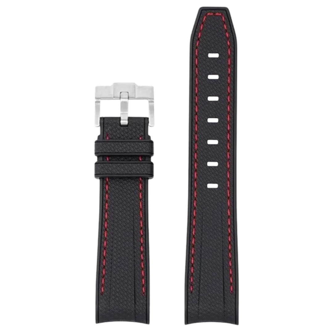 Black Silicone Rubber Strap for Omega X Moonswatch With Coloured Stitching