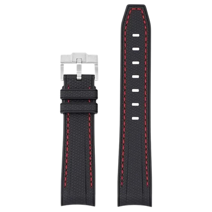 Black Silicone Rubber Strap for Omega X Moonswatch With Coloured Stitching