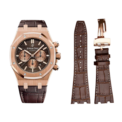 Crocodile Style Genuine Leather Strap for AP - High Quality Butterfly Clasp - Brown