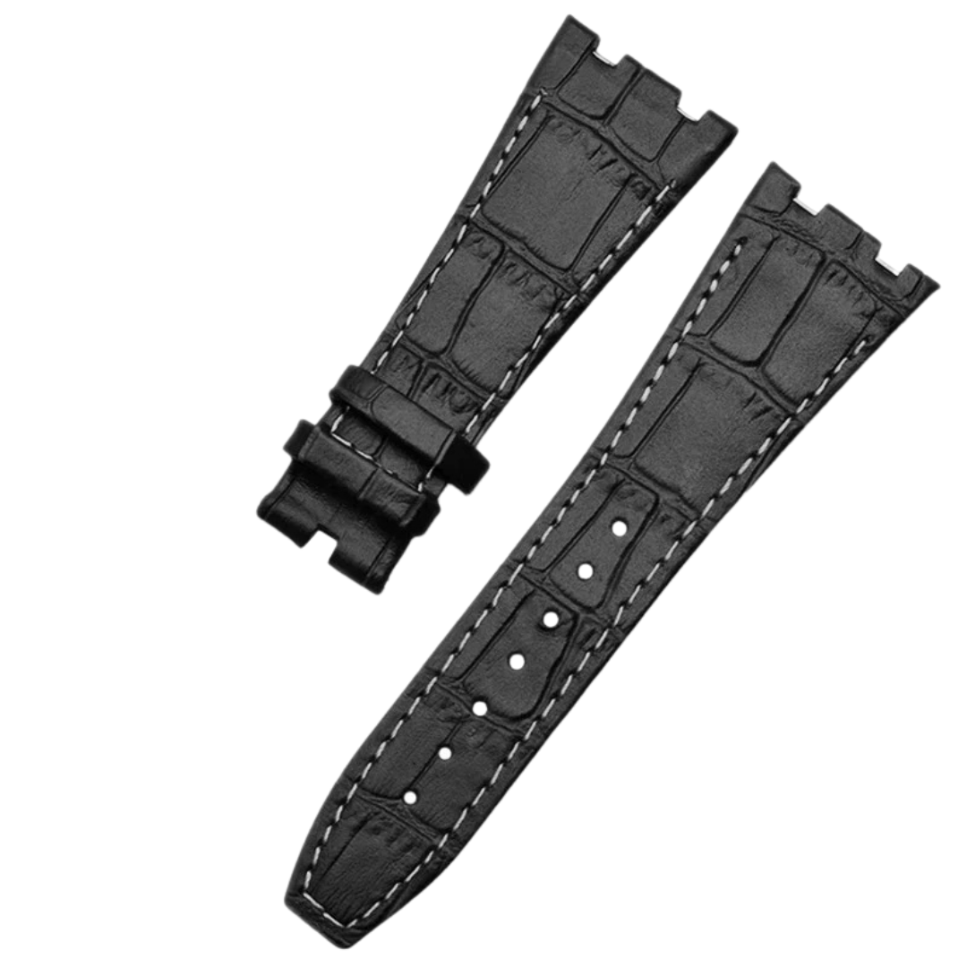 Crocodile Style Leather Strap for AP – Black – Butterfly Clasp