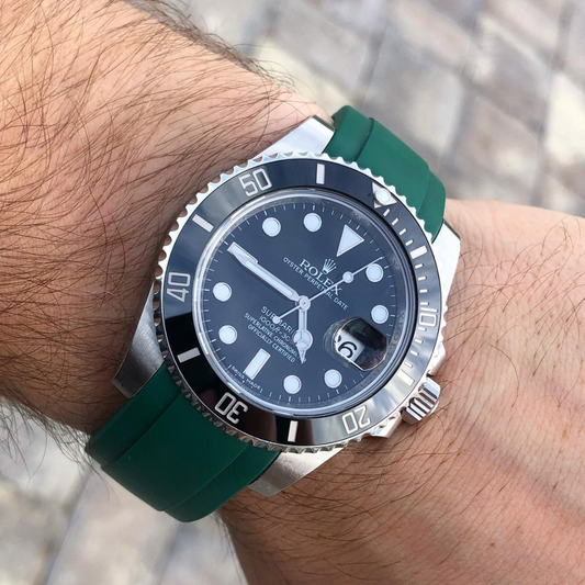 Oysterflex Style Strap for Rolex - High Quality Butterfly Clasp - Green with Clasp