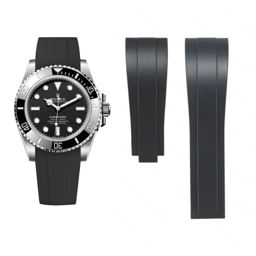 Oysterflex Style Strap for Rolex - High Quality Butterfly Clasp - Black with Clasp