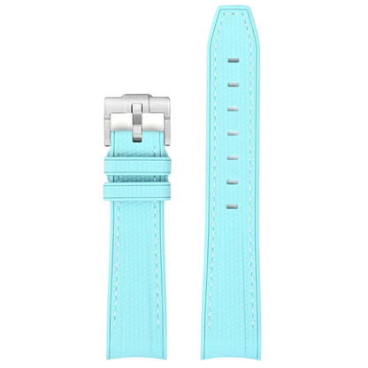 Lake Blue Silicone Rubber Strap for Omega X Moonswatch With Coloured Stitching