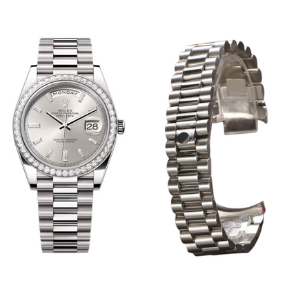 Presidential Style Strap for Rolex - High Quality Butterfly Clasp - Silver