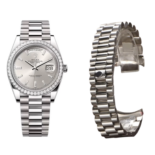 Presidential Style Strap for Rolex - High Quality Butterfly Clasp - Silver