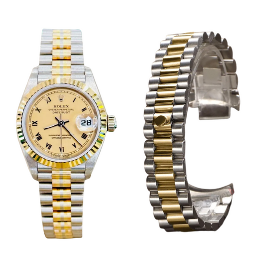 Presidential Style Strap for Rolex - High Quality Butterfly Clasp - Two Tone Gold