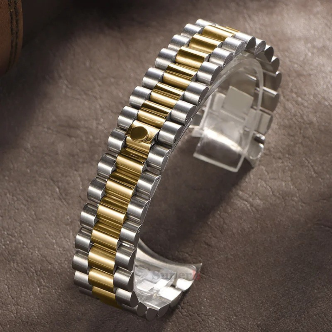 Presidential Style Strap for Rolex - High Quality Butterfly Clasp - Two Tone Gold